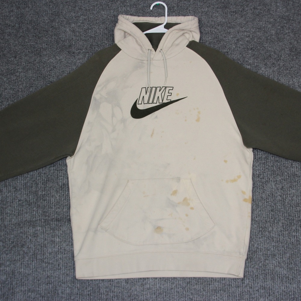 Y2K Nike Raglan‎ Hoodie Sweatshirt Cream Khaki Green Logo Graphic XL